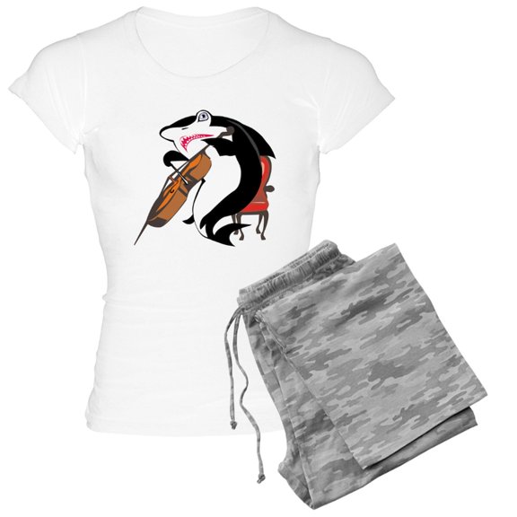 CafePress - Cello Shark Women's Light Pajamas - Women's Short Sleeve Print T-Shirt and Pants Light Cotton Pajama Set