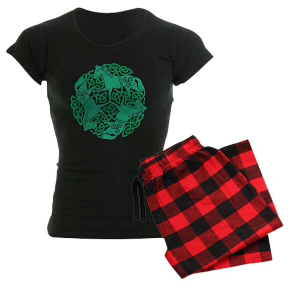 CafePress - Celtic Irish Horses St Patri Women's Dark Pajamas - Women's Short Sleeve Print T-Shirt and Pants Dark Cotton Pajama Set