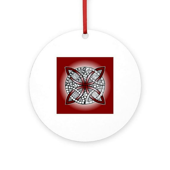 CafePress - Celtic Knot Doodle Red - Round Wood Ornament 4"