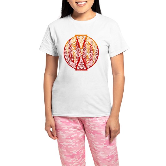 CafePress - Celtic Knotwork Dragons Fire Women's Light Pajamas - Women's Short Sleeve Print T-Shirt and Pants Light Cotton Pajama Set