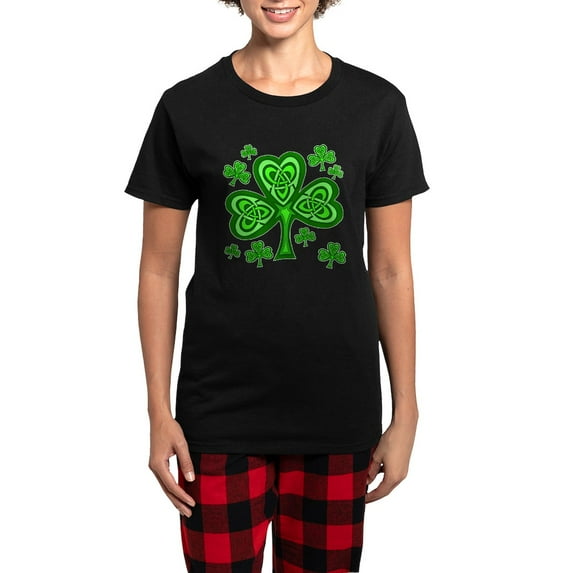 CafePress - Celtic Shamrocks Women's Dark Pajamas - Women's Short Sleeve Print T-Shirt and Pants Dark Cotton Pajama Set