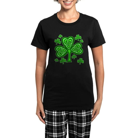 CafePress - Celtic Shamrocks Women's Dark Pajamas - Women's Short Sleeve Print T-Shirt and Pants Dark Cotton Pajama Set