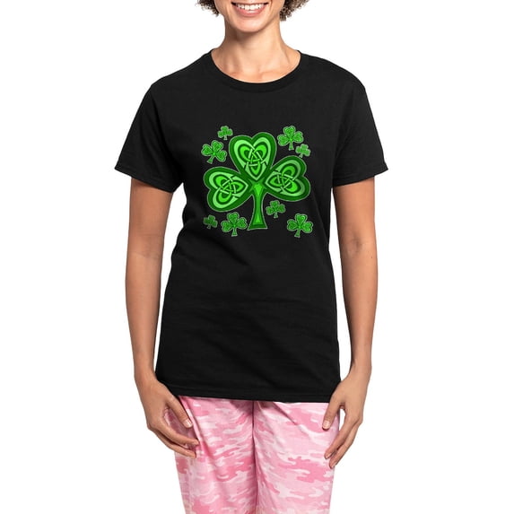CafePress - Celtic Shamrocks Women's Dark Pajamas - Women's Short Sleeve Print T-Shirt and Pants Dark Cotton Pajama Set