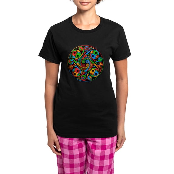 CafePress - Celtic Stained Glass Spiral Women's Dark Pajamas - Women's Short Sleeve Print T-Shirt and Pants Dark Cotton Pajama Set
