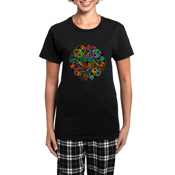 CafePress - Celtic Stained Glass Spiral Women's Dark Pajamas - Women's Short Sleeve Print T-Shirt and Pants Dark Cotton Pajama Set