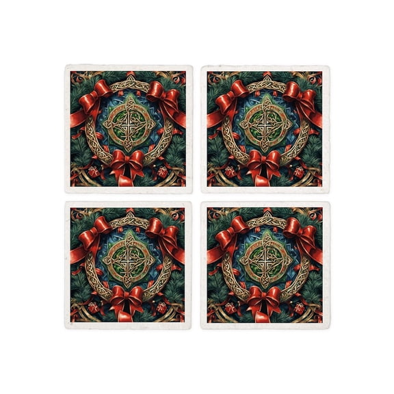 CafePress - Celtic Wreath And Bows - Tile Coaster, Drink Coaster Set of 4