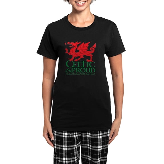 CafePress - Celticproud_Cymru_T10x10 Women's Dark Pajamas - Women's Short Sleeve Print T-Shirt and Pants Dark Cotton Pajama Set
