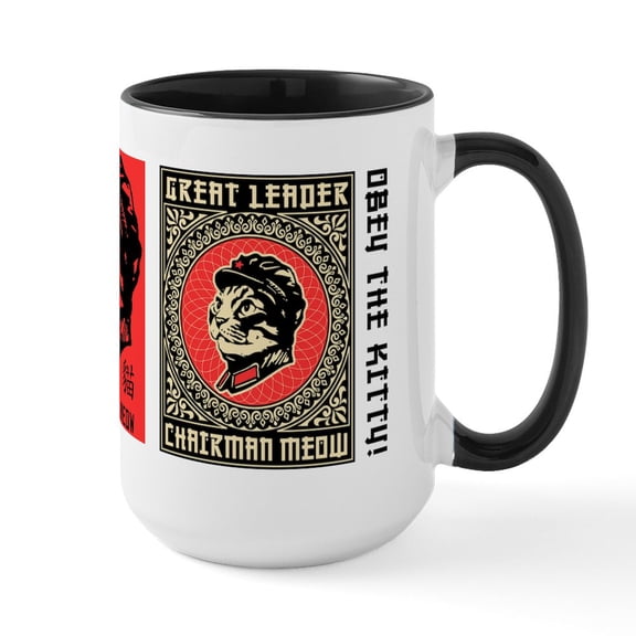CafePress - Chairman Meow Cat Revolution Large Mug Mugs - 15 oz Ceramic Large White Novelty Mug