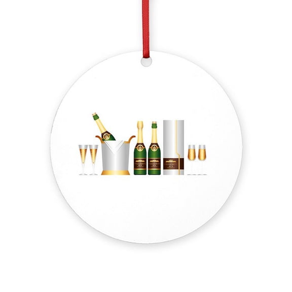 CafePress - Champagne Bottle - Round Wood Ornament 4"