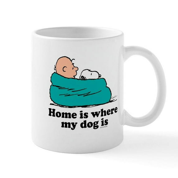 CafePress - Charlie Brown: Home Is Where My Dog Is Mug - 11 oz Ceramic Mug - Novelty Coffee Tea Cup