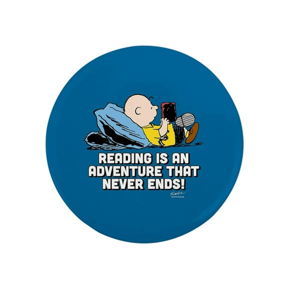 CafePress - Charlie Brown Reading Is An Adventure FB Round M - 2.25" Round Magnet, Refrigerator Magnet, Button Magnet Style