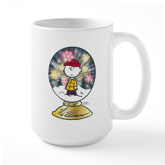 CafePress - Charlie Brown Snow Globe Large Mug - 15 oz Ceramic Large White Novelty Mug