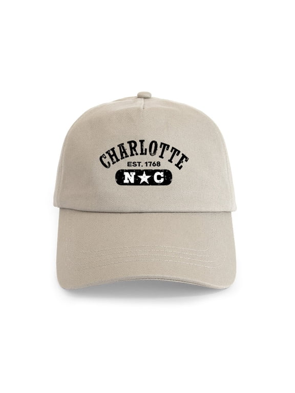 - Charlotte NC Cap - Adjustable 100% Brushed Unisex Casual Cotton Baseball Cap, Beige, 1