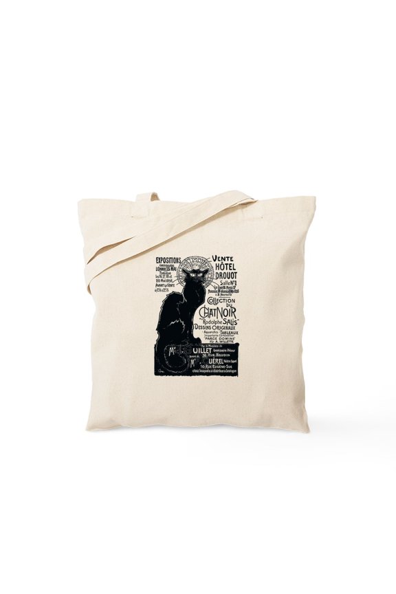 - Chat Noir Cat Tote Bag - Unisex Canvas Tote Bag, Beige, 1-Piece