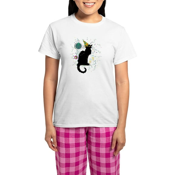 CafePress - Chat Noir New Years Party C Women's Light Pajamas - Women's Short Sleeve Print T-Shirt and Pants Light Cotton Pajama Set