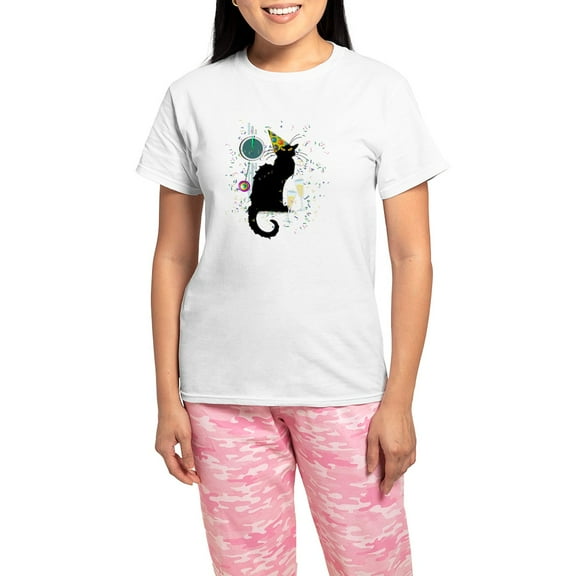 CafePress - Chat Noir New Years Party C Women's Light Pajamas - Women's Short Sleeve Print T-Shirt and Pants Light Cotton Pajama Set