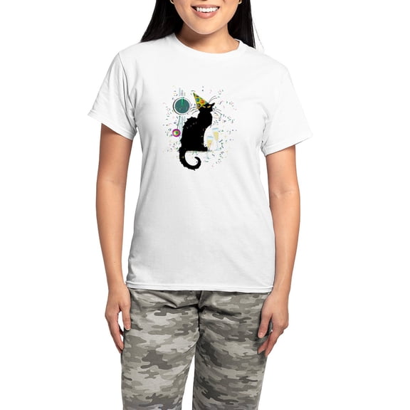 CafePress - Chat Noir New Years Party C Women's Light Pajamas - Women's Short Sleeve Print T-Shirt and Pants Light Cotton Pajama Set