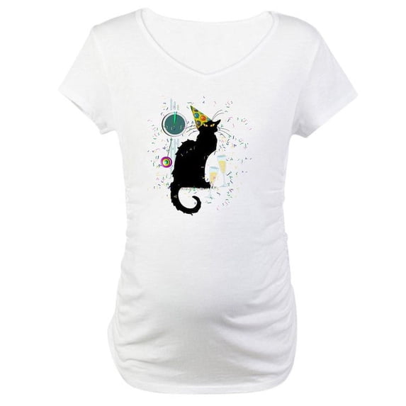 CafePress - Chat Noir New Years Party Countd Maternity T Shirt - Cotton Maternity T-shirt, Cute & Funny Pregnancy Tee