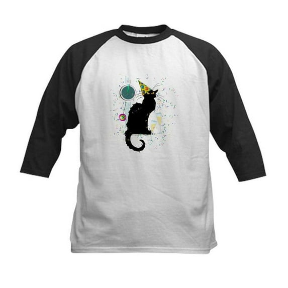 CafePress - Chat Noir New Years Party Countdow Baseball Jersey - Kids Cotton Baseball Jersey, 3/4 Sleeve Shirt