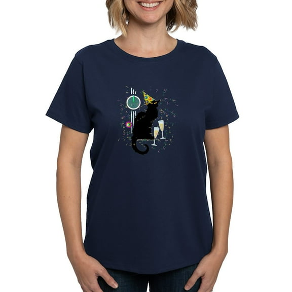 CafePress - Chat Noir New Years Party Countdown T Shirt - Women's Traditional Fit Dark T-Shirt