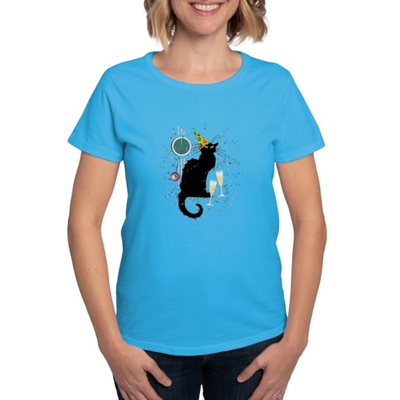 CafePress - Chat Noir New Years Party Countdown T Shirt - Women's Traditional Fit Dark T-Shirt