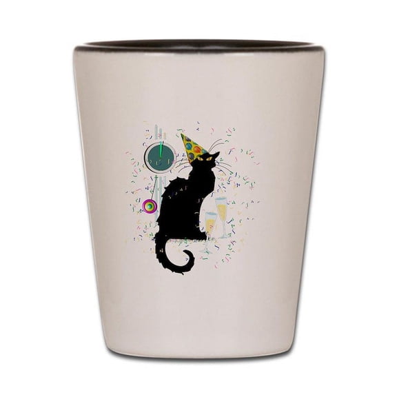 CafePress - Chat Noir New Years Party Countdown - White/Black Shot Glass, Unique and Funny Shot Glass