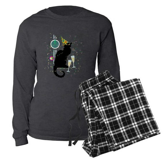 CafePress - Chat Noir New Years Party Countdown - Women's Long Sleeve Charcoal Gray Pajamas