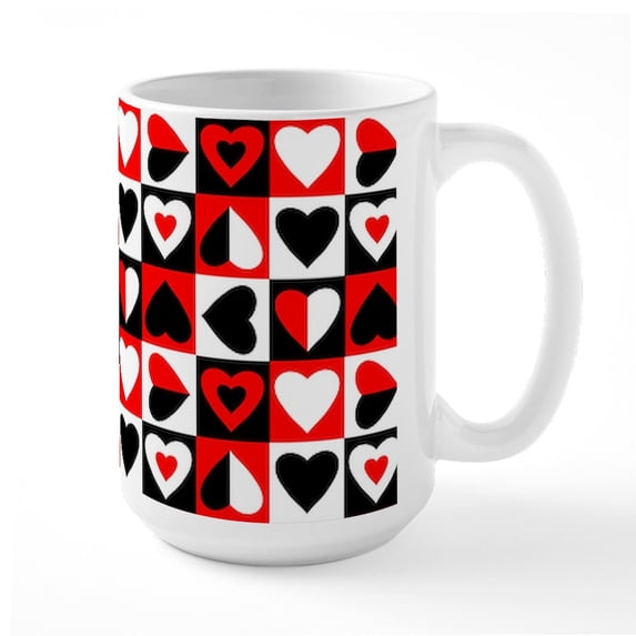CafePress - Checkered Hearts Pattern - 15 oz Ceramic Large White Novelty Mug
