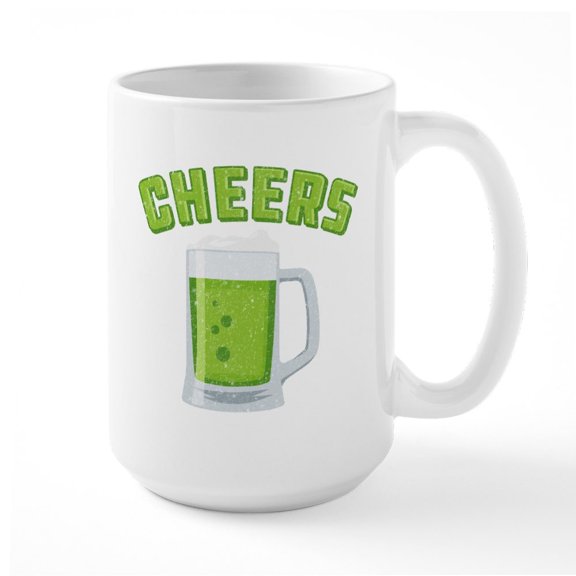 CafePress - Cheers Green Beer - 15 oz Ceramic Large White Novelty Mug