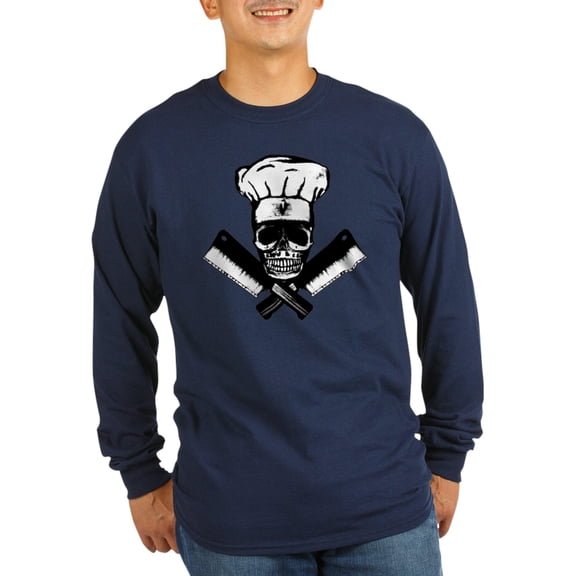CafePress - Chef Skull B&W Long Sleeve Dark T Shirt - Long Sleeve Dark T-Shirt