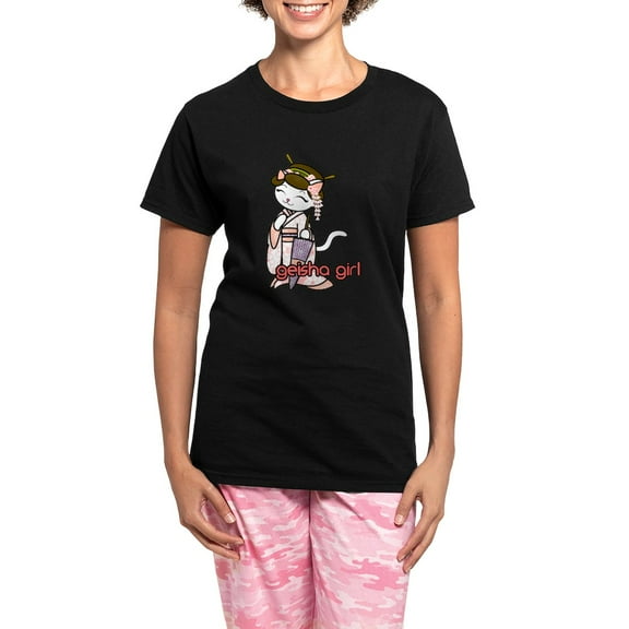 CafePress - Cherry Blossom Geisha Kitty Pajamas - Women's Short Sleeve Print T-Shirt and Pants Dark Cotton Pajama Set