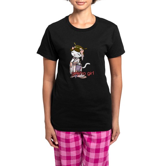 CafePress - Cherry Blossom Geisha Kitty Pajamas - Women's Short Sleeve Print T-Shirt and Pants Dark Cotton Pajama Set