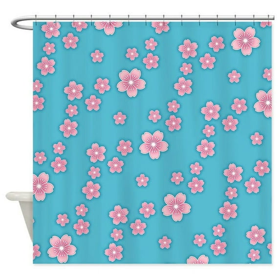 CafePress - Cherry Blossoms Blue Pattern - Unique Fabric Shower Curtain 70" x 72"