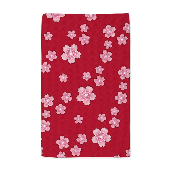 CafePress - Cherry Blossoms Red Pattern - Tea Towel