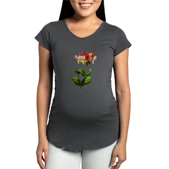 CafePress - Chevrefeuille Or Red Honeysuckle By Redoute Matern - Maternity Dark T-Shirt