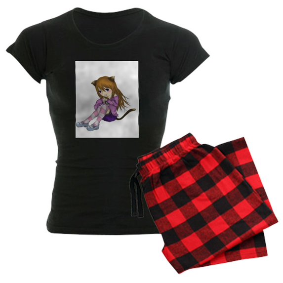 CafePress - Chibi Cat Pajamas - Women's Dark Pajamas