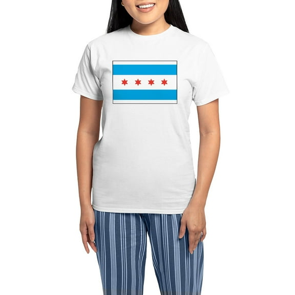 CafePress - Chicago Flag Women's Light Pajamas - Women's Short Sleeve Print T-Shirt and Pants Light Cotton Pajama Set