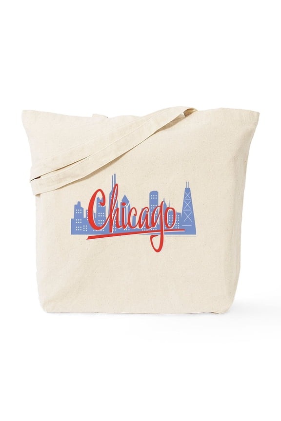 - Chicago Red Script In Skyline Tote Bag - Unisex Canvas Tote Bag, Beige, 1-Piece