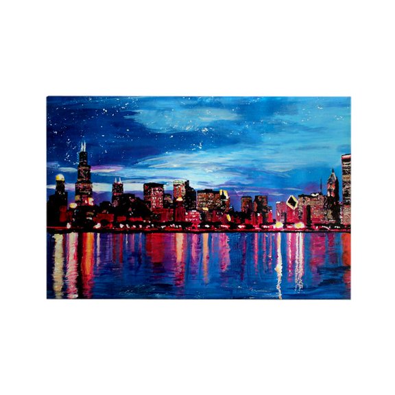 CafePress - Chicago Skyline At Night Magnets - Rectangle Magnet, 2"x3" Refrigerator Magnet