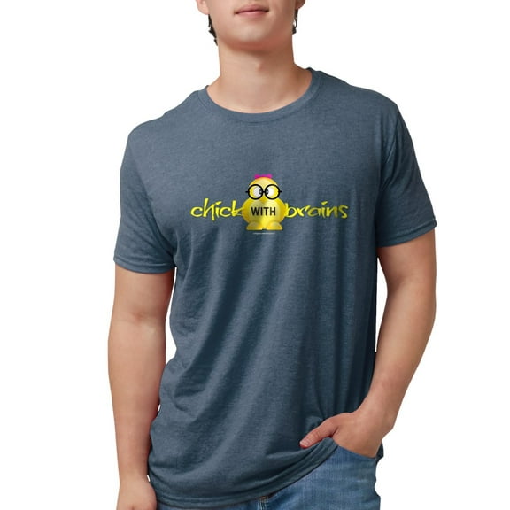 CafePress - Chick With Brains Men's Deluxe T Shirt - Mens Tri-blend T-Shirt