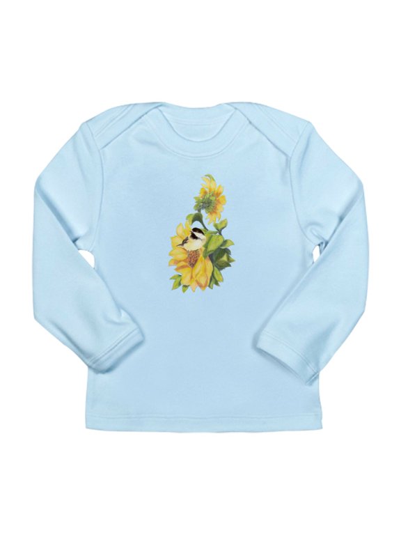 - Chickadee Bird & Sunflower Flower Watercolor Long - Long Sleeve Infant T-Shirt