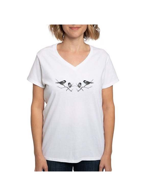 - Chickadee Song Bird T Shirt - Womens Cotton V-Neck T-shirt