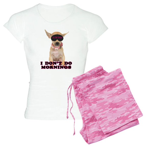 CafePress - Chihuahua Mornings Women's Light Pajamas - Women's Short Sleeve Print T-Shirt and Pants Light Cotton Pajama Set