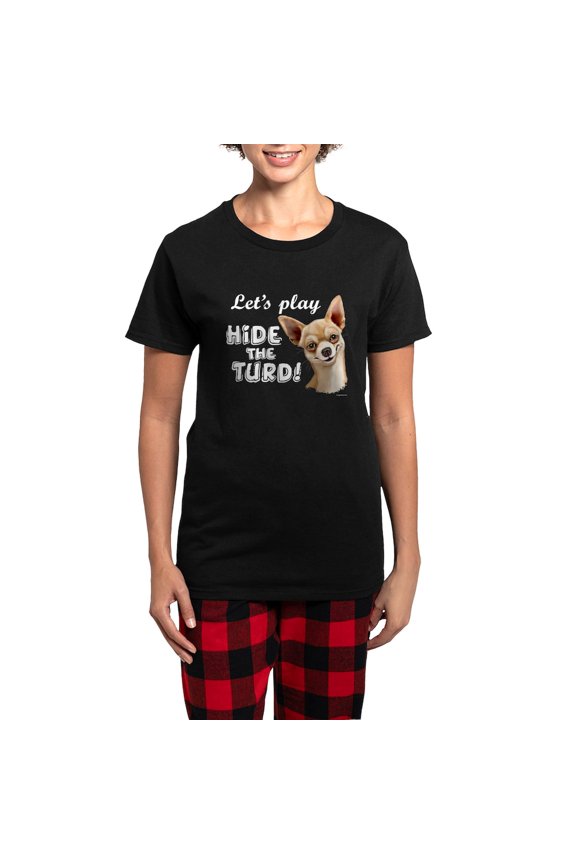 - Chihuahua Turd Women's Dark Pajamas - Women's Short Sleeve Print T-Shirt and Pants Dark Cotton Pajama Set