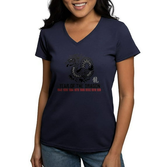 CafePress - Chinese New Year Of The Dragon Women's V Neck Dark - Women's V-Neck Dark T-Shirt