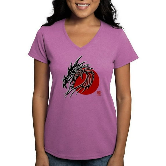 CafePress - Chinese Zodiac Dragon Women's V Neck Dark T Shirt - Women's V-Neck Dark T-Shirt