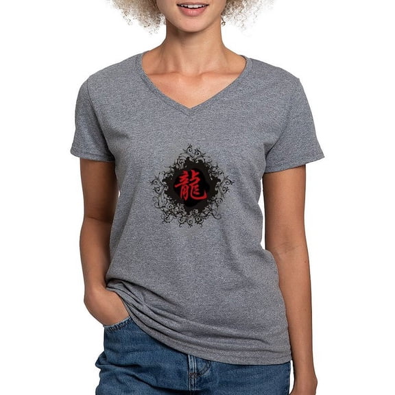 CafePress - Chinese Zodiac Dragon Women's V Neck Dark T Shirt - Women's V-Neck Dark T-Shirt