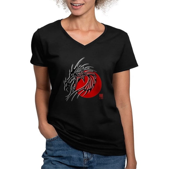 CafePress - Chinese Zodiac Dragon Women's V Neck Dark T Shirt - Women's V-Neck Dark T-Shirt