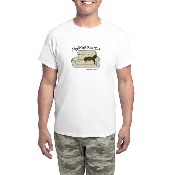 CafePress - Chocolate Lab Play Hard Men's Light Pajamas - Men's Light Loose Fit Cotton Pajama Set