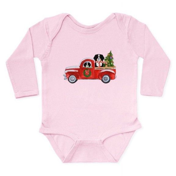 CafePress - Christmas Berner Red Truck Body Suit - Long Sleeve Cotton Baby Bodysuit
